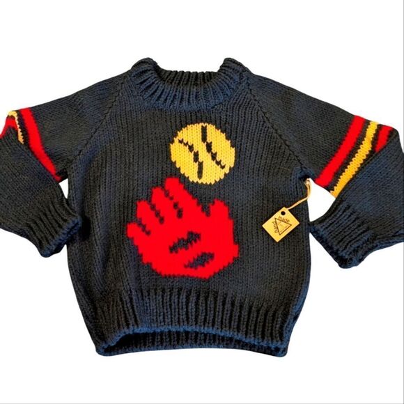 Vintage handmade knit baseball theme‎ sweater size 3 Toddler - Picture 1 of 5